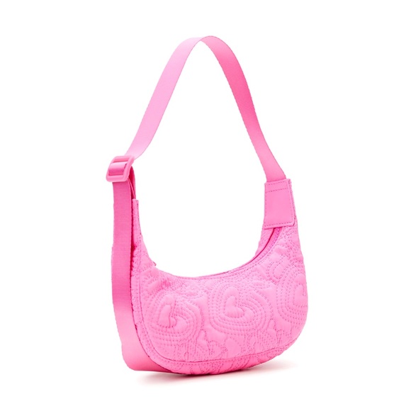 Women's Hands Free Embroidered Heart Mini Hobo Handbag, Petal Pink - Picture 4 of 4